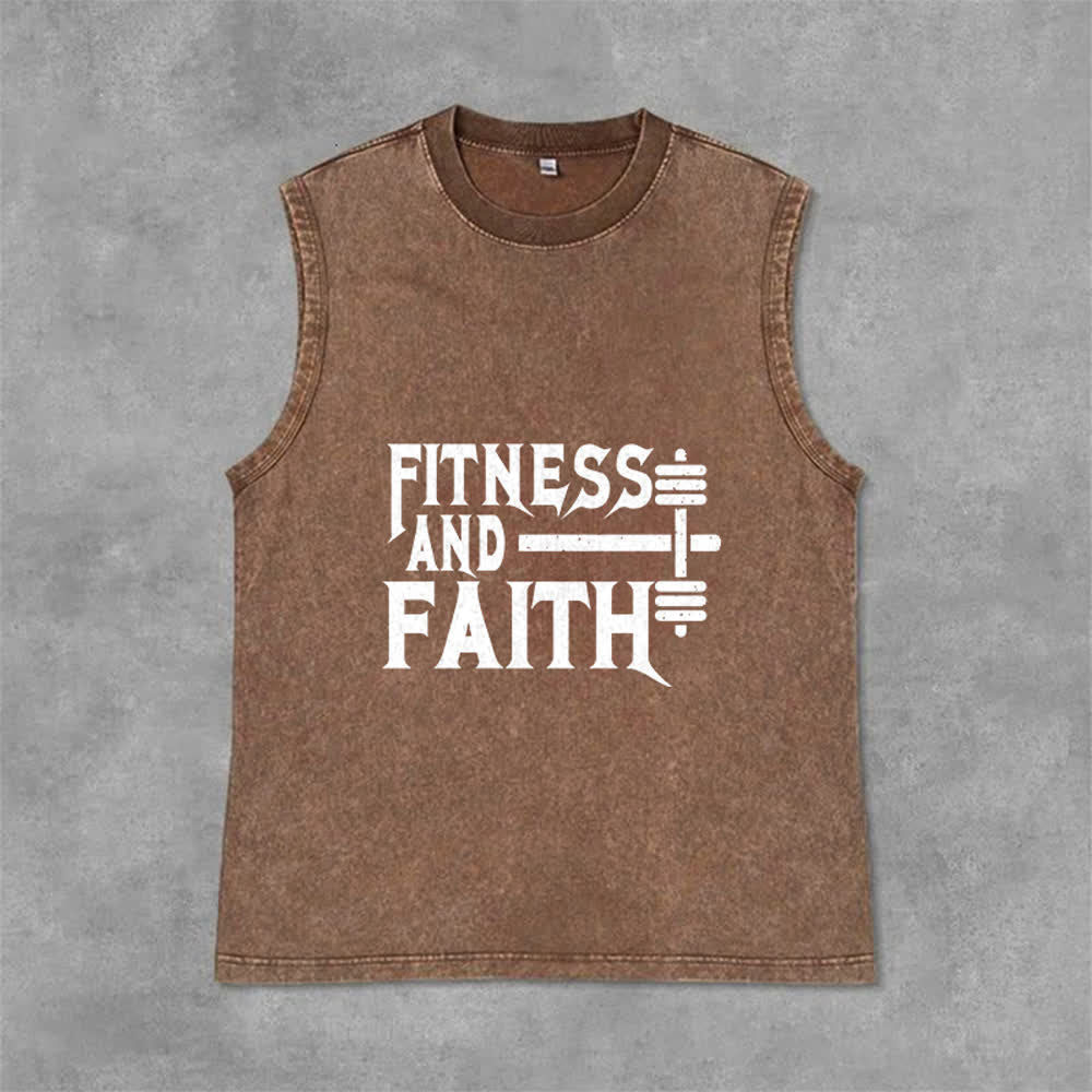Christianartworkshop Débardeur unisexe lavé Fitness And Faith - Brun - 2XL - image 12
