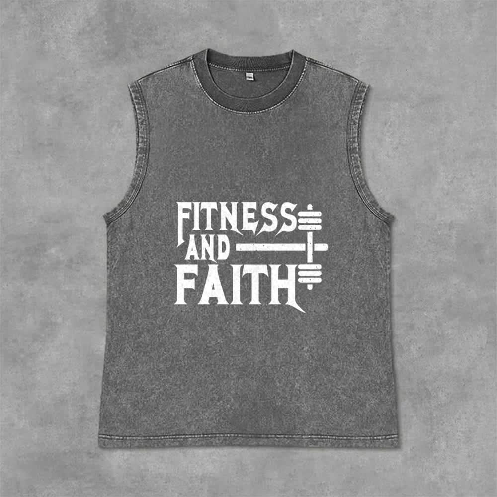 Christianartworkshop Débardeur unisexe lavé Fitness And Faith - Gris - 2XL - image 3