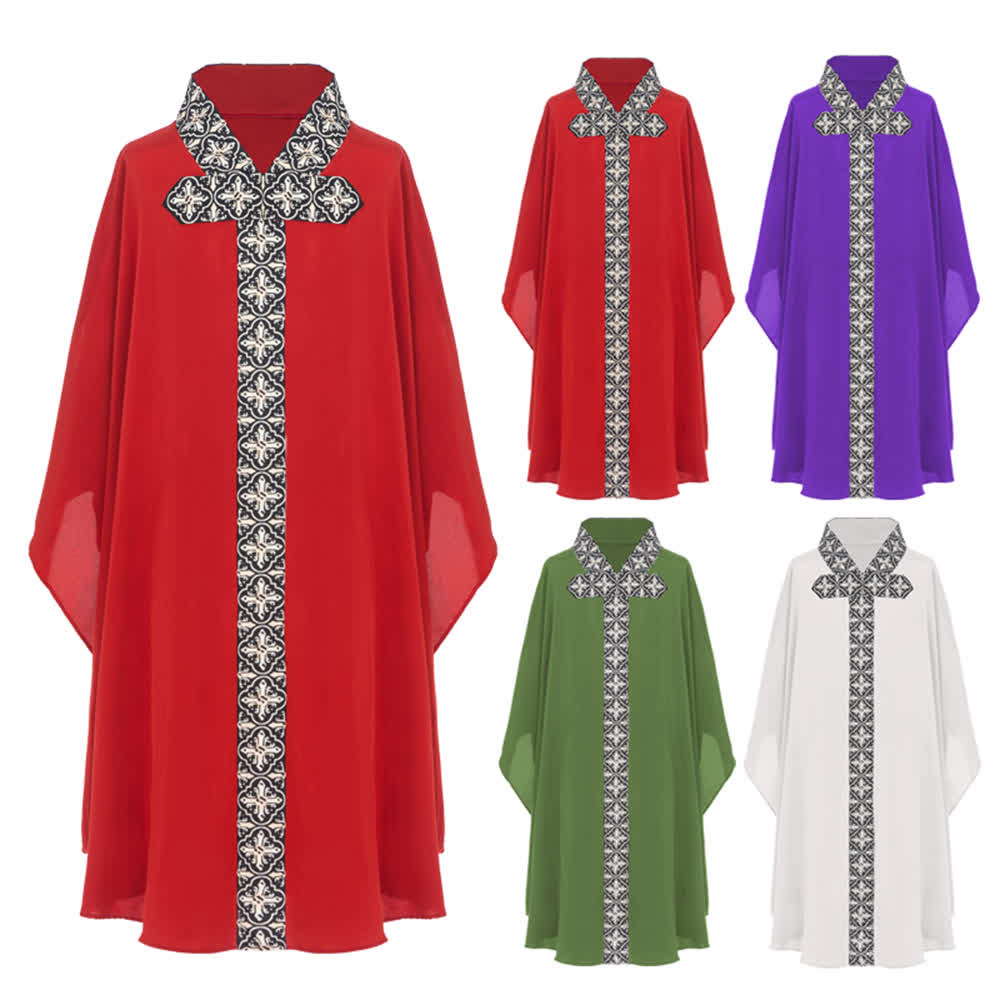 Christianartworkshop Soutane ornée de croix multicolores, robe de clergé pour les cérémonies sacrées - image 0