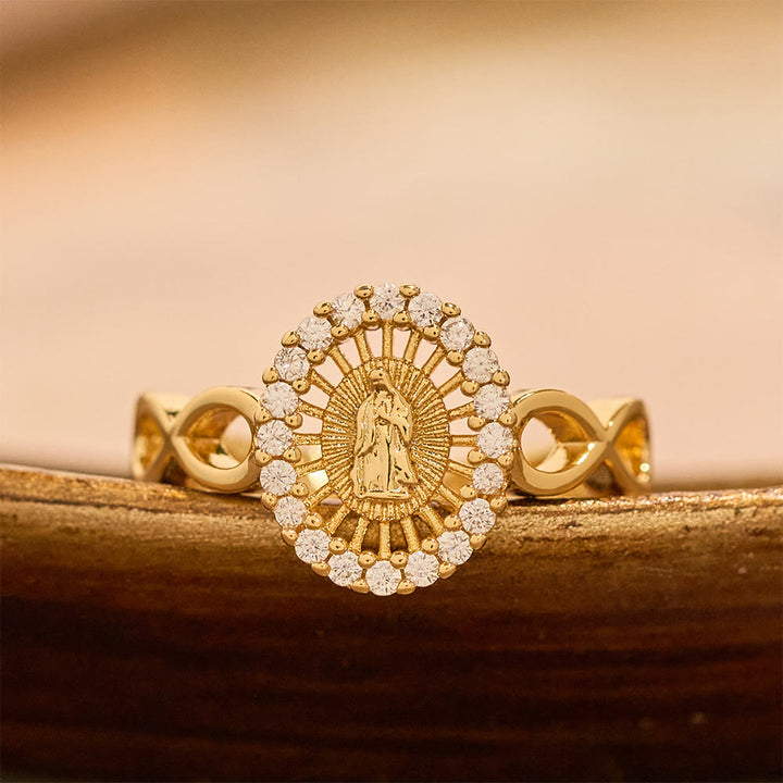 Christianartworkshop Bague Infinity Notre-Dame en zircon : emblème de la grâce mariale infinie - Ajustable (de la pointure US 7 à la pointure US 9) - image 0