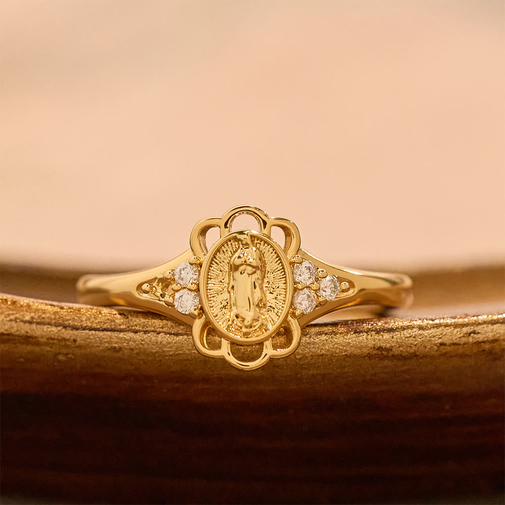Christianartworkshop Bague Notre-Dame en zircon filigrané : emblème de la grâce et de la délicatesse mariales - Ajustable (de la pointure US 7 à la pointure US 9) - image 0