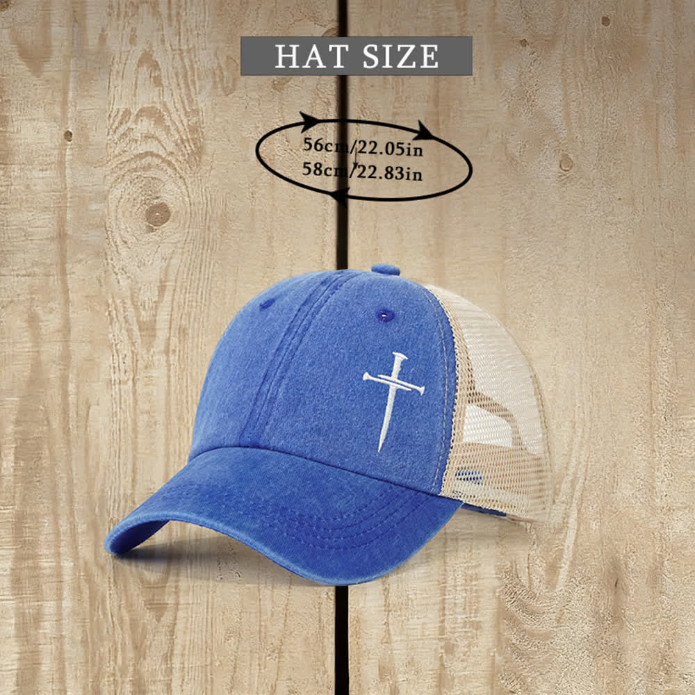 Casquette de camionneur délavée brodée d'une croix à clous, Christianartworkshop - image 3