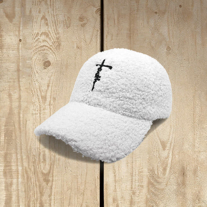 Christianartworkshop Casquette de baseball duveteuse brodée d'une croix de la foi - Blanc - image 3