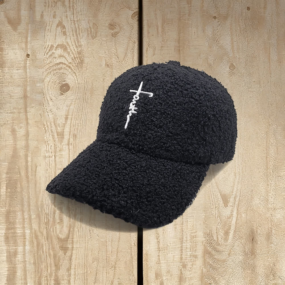 Christianartworkshop Casquette de baseball duveteuse brodée d'une croix de la foi - Noir - image 2
