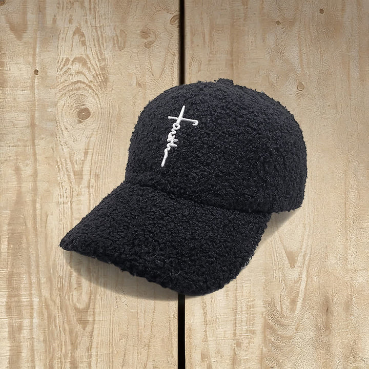 Christianartworkshop Casquette de baseball duveteuse brodée d'une croix de la foi - Noir - image 2