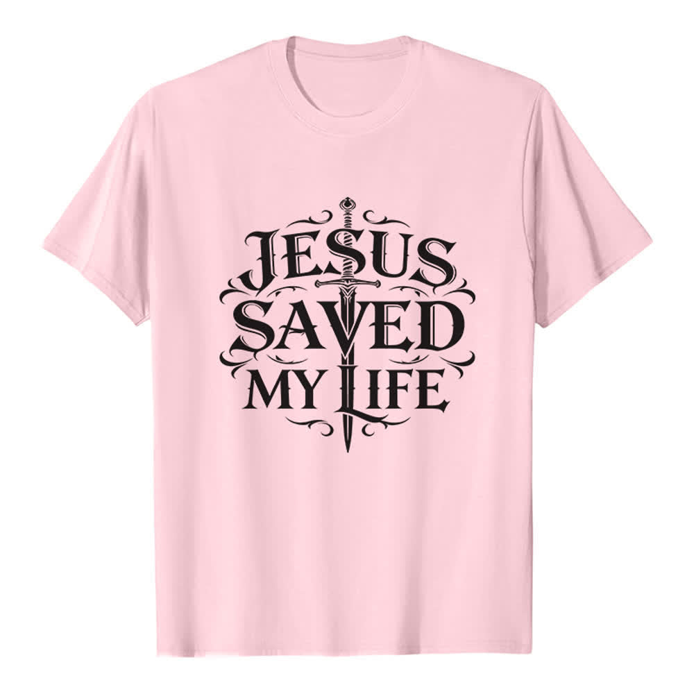 Christianartworkshop T-shirt premium vintage gothique « Jésus m'a sauvé la vie » - Rose - 2XL - image 1