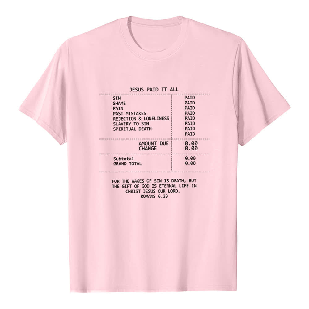 Christianartworkshop T-shirt premium avec reçu « Jésus a tout payé » - Rose - 2XL - image 1