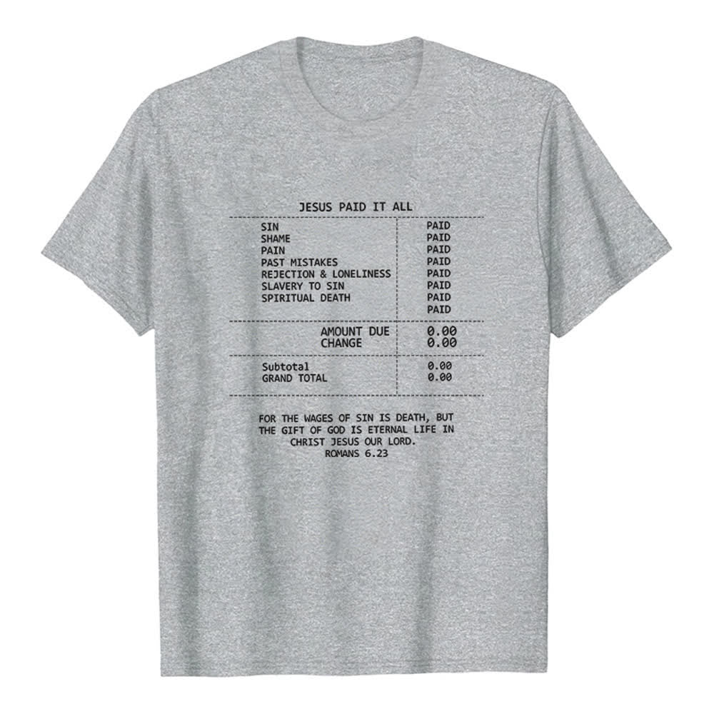 Christianartworkshop T-shirt premium avec reçu « Jésus a tout payé » - Gris - 2XL - image 0