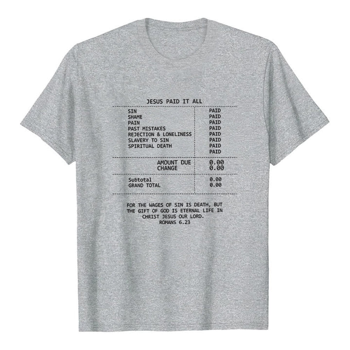 Christianartworkshop T-shirt premium avec reçu « Jésus a tout payé » - Gris - 2XL - image 0