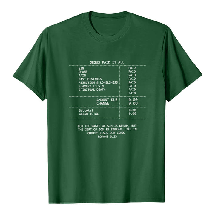 Christianartworkshop T-shirt premium avec reçu « Jésus a tout payé » - Vert foncé - 2XL - image 4