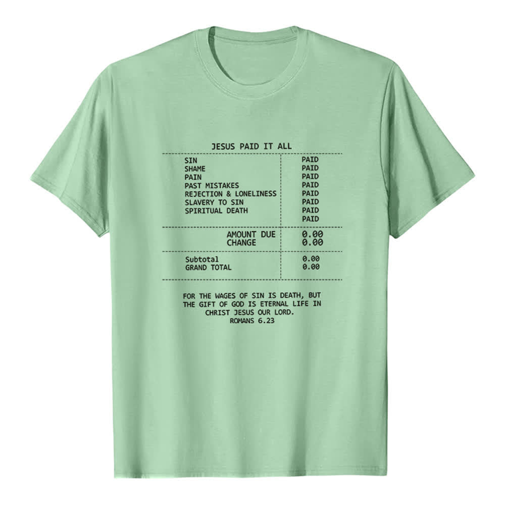 Christianartworkshop T-shirt premium avec reçu « Jésus a tout payé » - Vert clair - 2XL - image 3