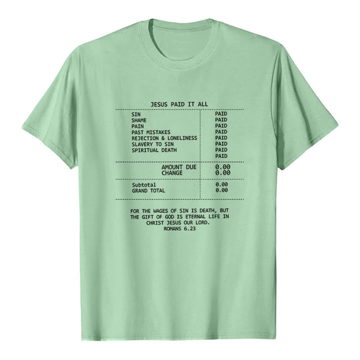 Christianartworkshop T-shirt premium avec reçu « Jésus a tout payé » - Vert clair - 2XL - image 3