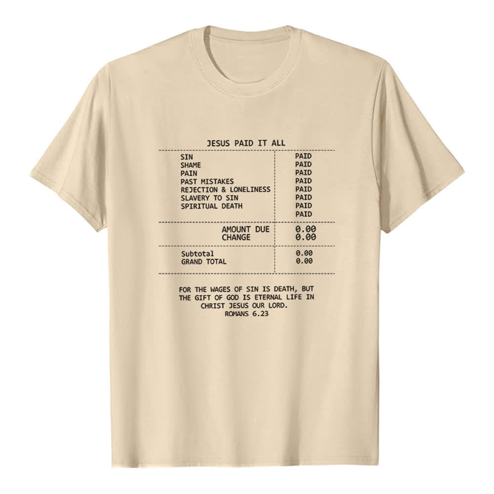 Christianartworkshop T-shirt premium avec reçu « Jésus a tout payé » - Beige - 2XL - image 6