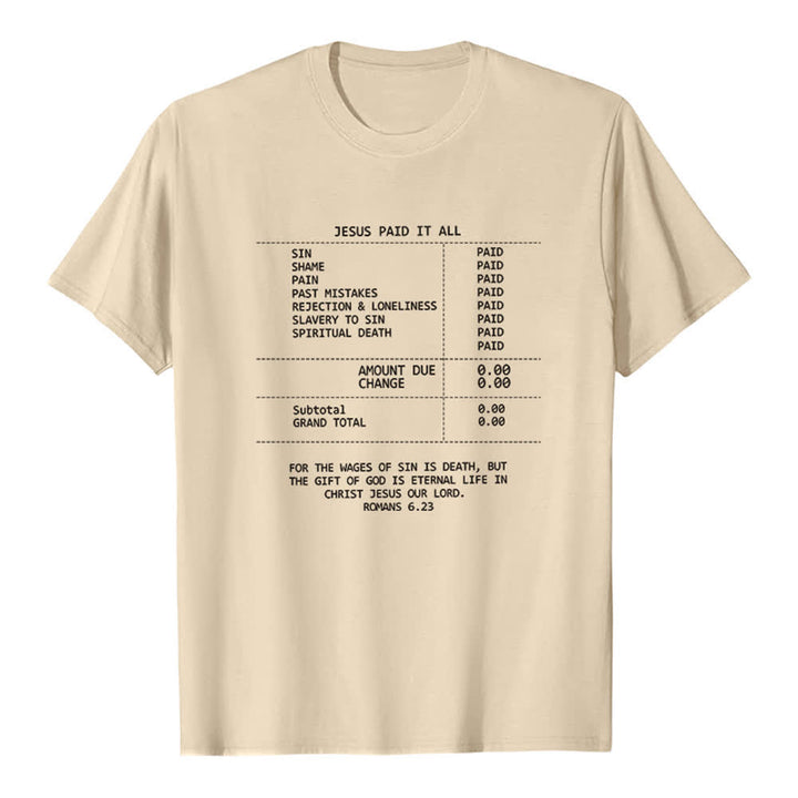 Christianartworkshop T-shirt premium avec reçu « Jésus a tout payé » - Beige - 2XL - image 6