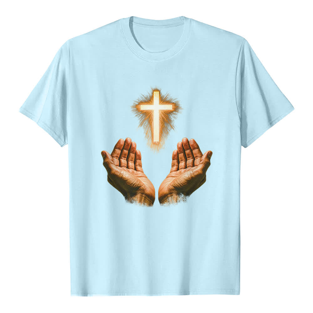 Christianartworkshop T-shirt premium avec la croix de Jésus dans les mains - Bleu - 2XL - image 4