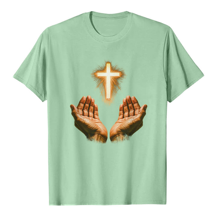 Christianartworkshop T-shirt premium avec la croix de Jésus dans les mains - Vert clair - 2XL - image 2
