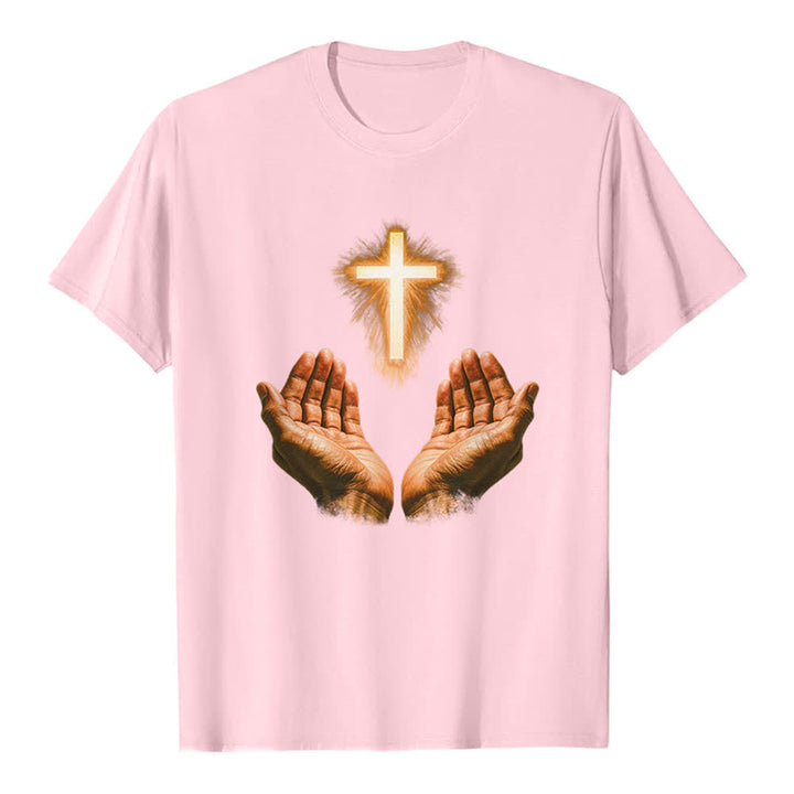 Christianartworkshop T-shirt premium avec la croix de Jésus dans les mains - Rose - 2XL - image 1