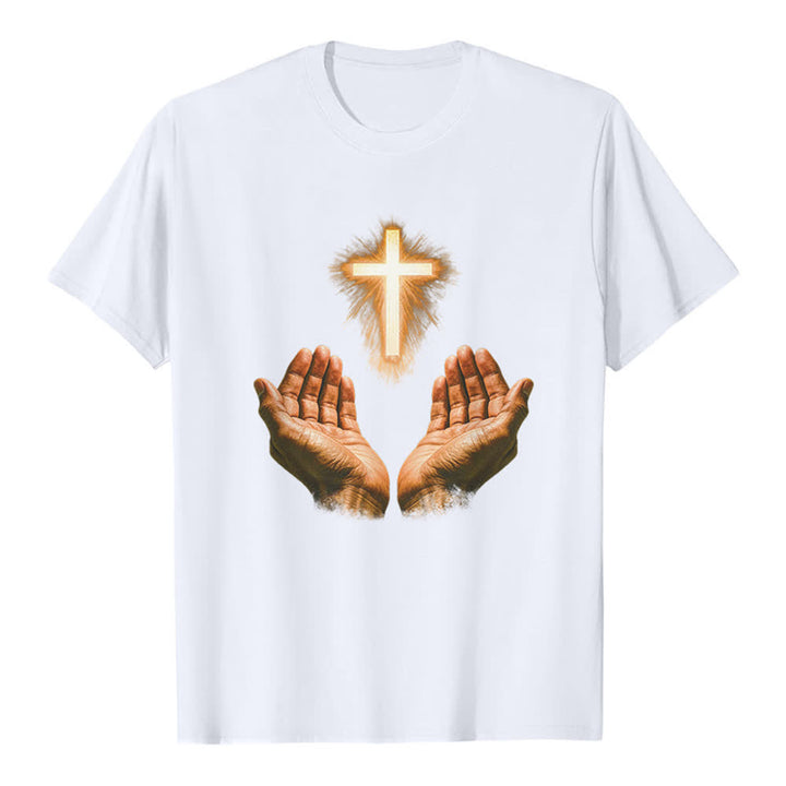 Christianartworkshop T-shirt premium avec la croix de Jésus dans les mains - Blanc - 2XL - image 6