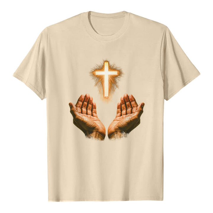 Christianartworkshop T-shirt premium avec la croix de Jésus dans les mains - Beige - 2XL - image 5