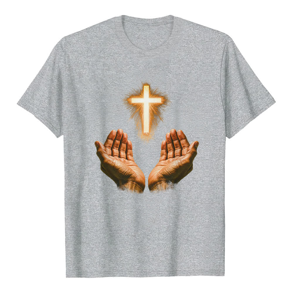 Christianartworkshop T-shirt premium avec la croix de Jésus dans les mains - Gris - 2XL - image 7
