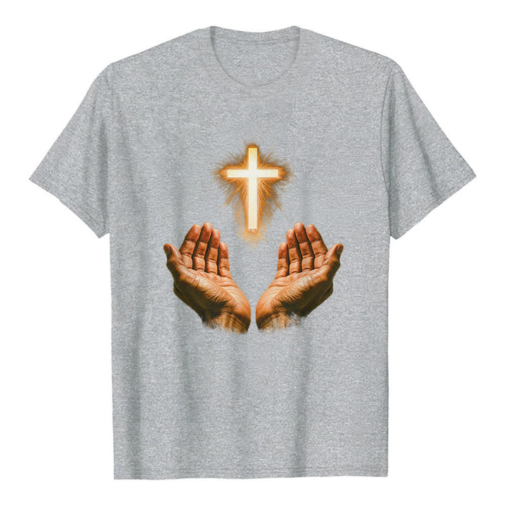 Christianartworkshop T-shirt premium avec la croix de Jésus dans les mains - Gris - 2XL - image 7