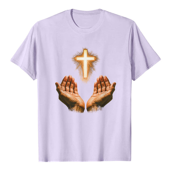 Christianartworkshop T-shirt premium avec la croix de Jésus dans les mains - Violet - 2XL - image 0