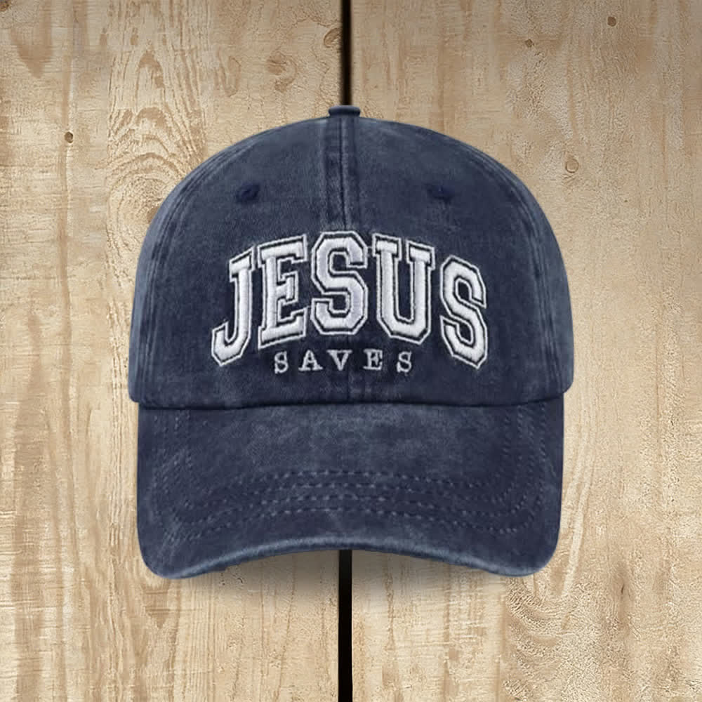 Casquette de baseball rétro universitaire Christianartworkshop « Jésus sauve » - Bleu marine - image 6