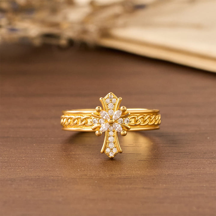 Ensemble de bagues Christianartworkshop en zircon, croix et émail, motif fleur de lys : emblème de pureté et de rédemption divines - image 2