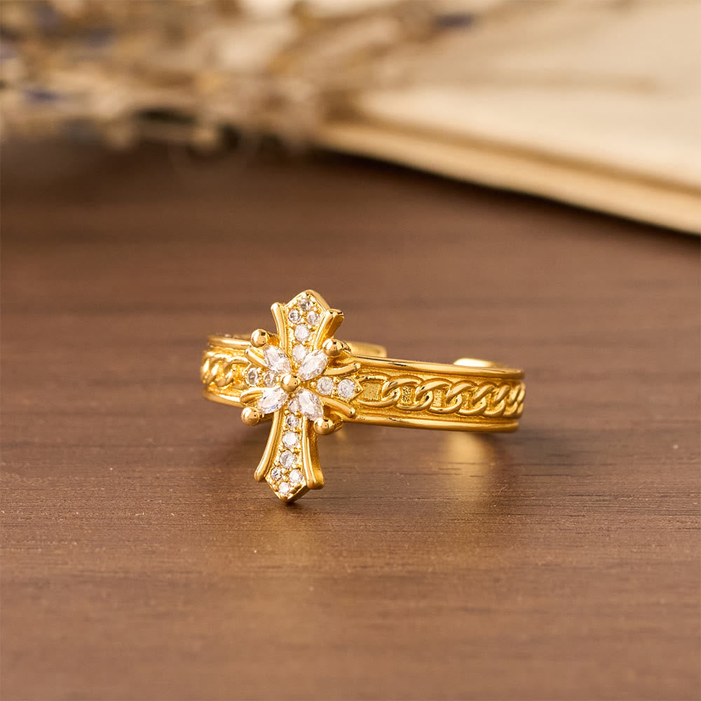 Ensemble de bagues Christianartworkshop en zircon, croix et émail, motif fleur de lys : emblème de pureté et de rédemption divines - image 3