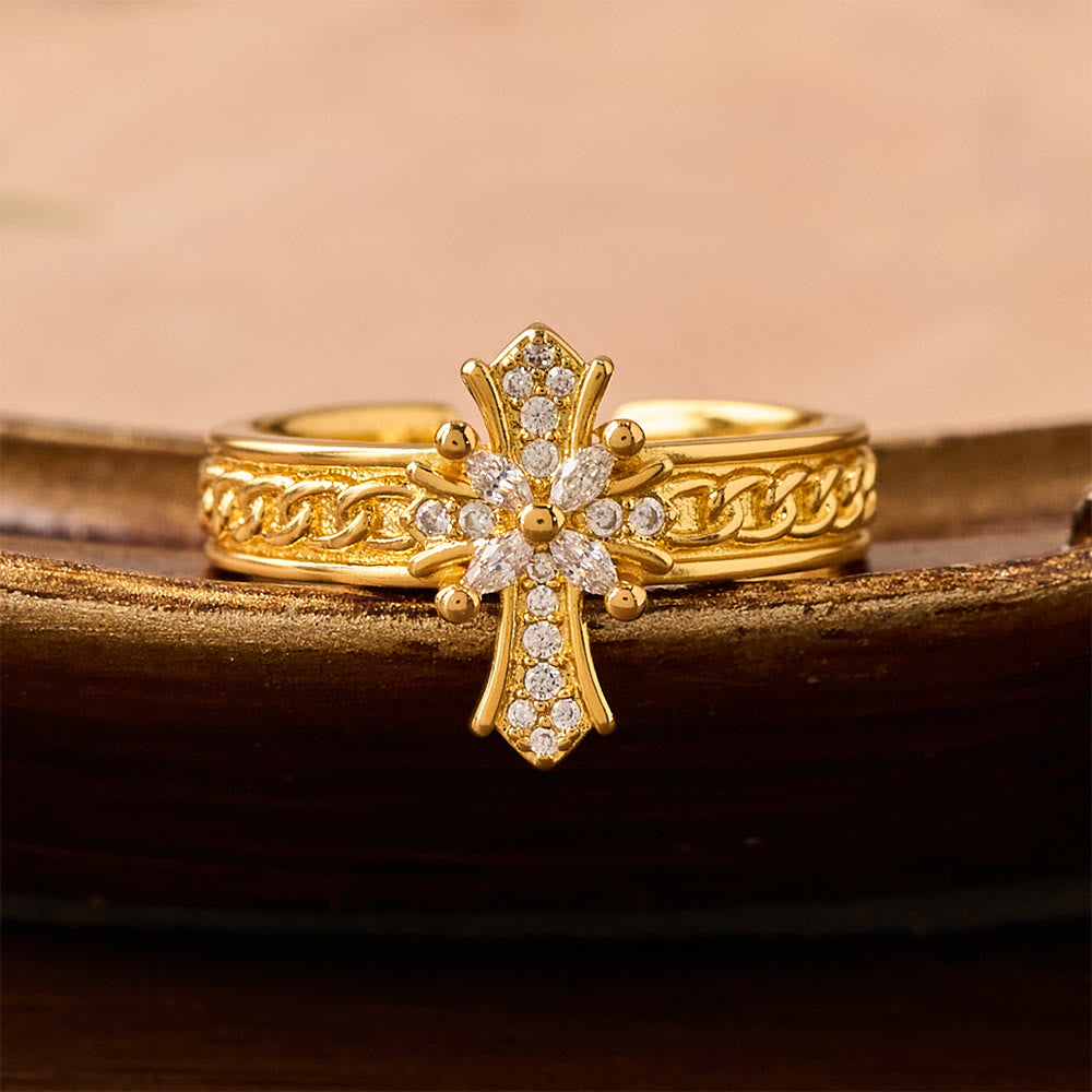 Ensemble de bagues Christianartworkshop en zircon, croix et émail, motif fleur de lys : emblème de pureté et de rédemption divines - image 6