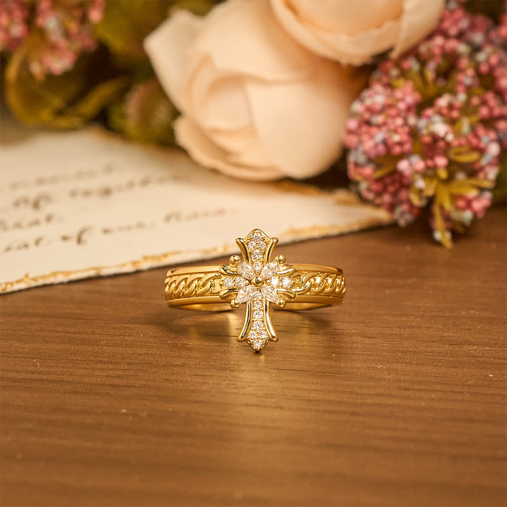 Ensemble de bagues Christianartworkshop en zircon, croix et émail, motif fleur de lys : emblème de pureté et de rédemption divines - image 5