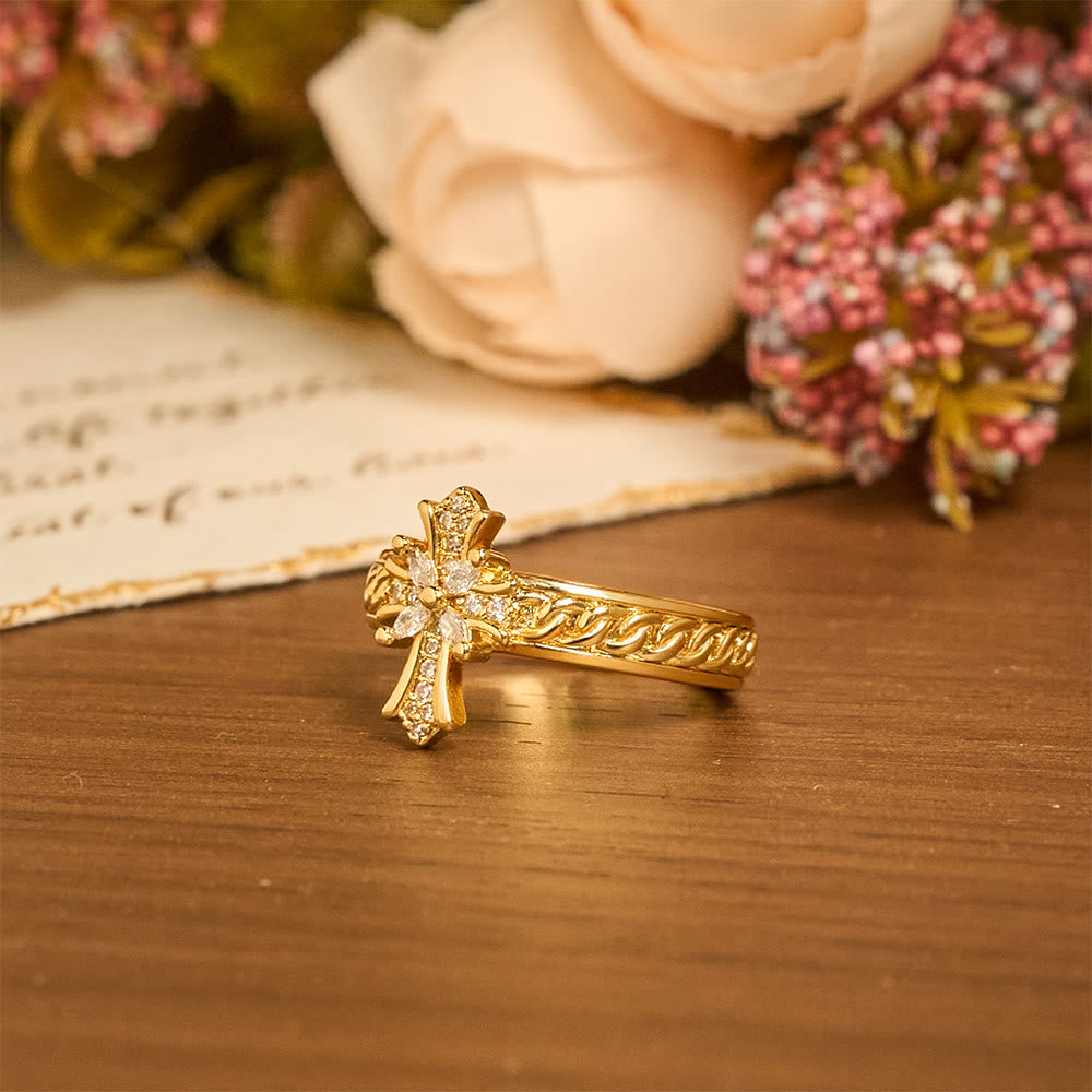 Ensemble de bagues Christianartworkshop en zircon, croix et émail, motif fleur de lys : emblème de pureté et de rédemption divines - image 4