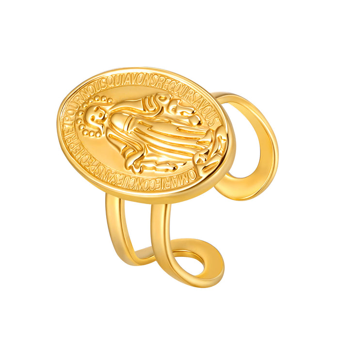 Christianartworkshop Bague de foi ouverte et ajustable avec médaille miraculeuse de Notre-Dame et halo en zircon cubique. - image 6