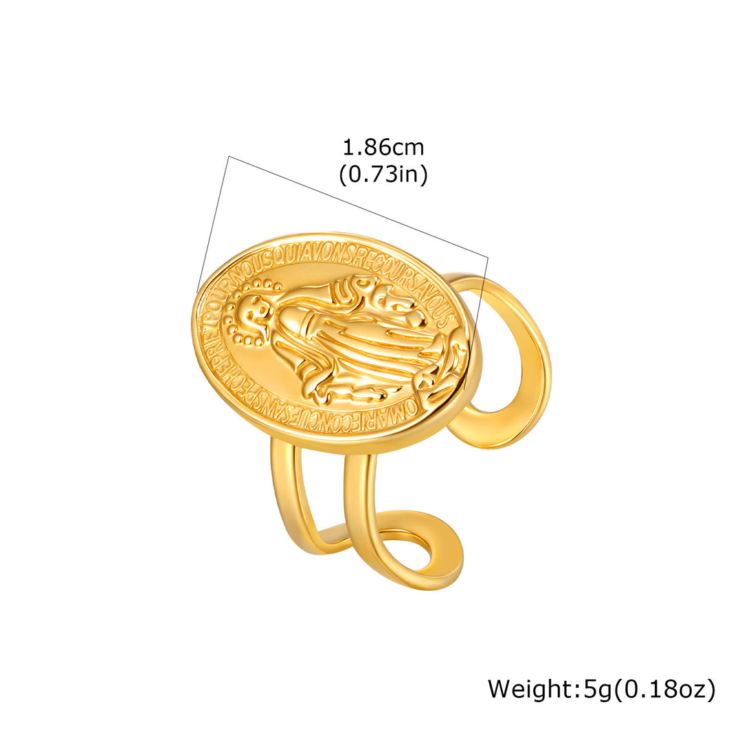 Christianartworkshop Bague de foi ouverte et ajustable avec médaille miraculeuse de Notre-Dame et halo en zircon cubique. - image 5