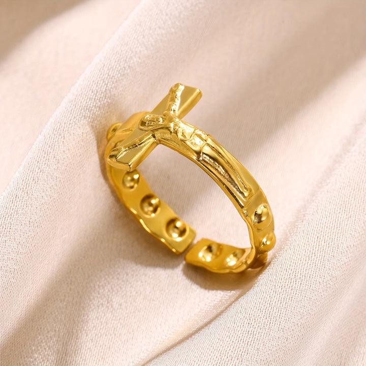 Christianartworkshop Bague de dévotion ouverte et ajustable gravée d'une croix intemporelle - image 2