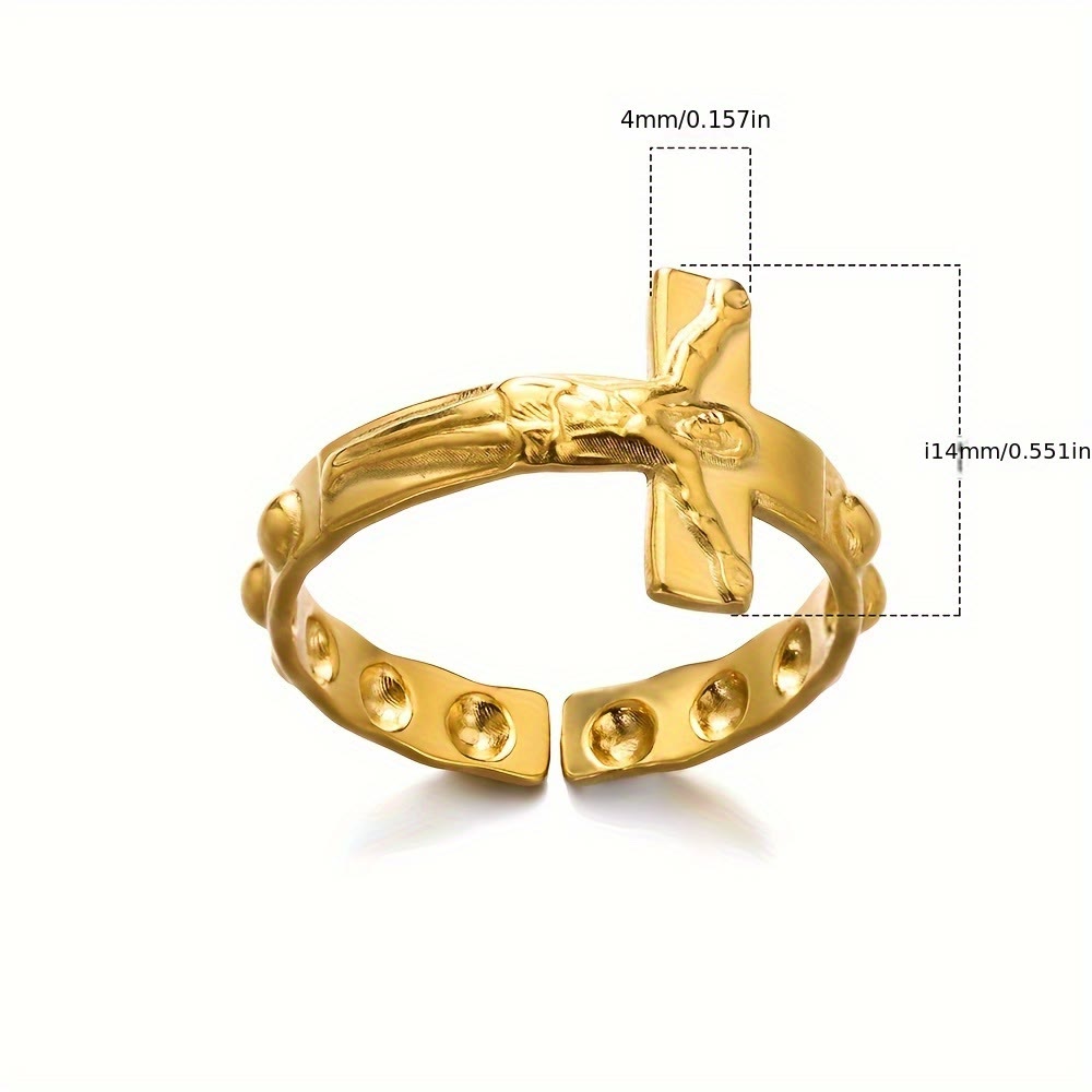 Christianartworkshop Bague de dévotion ouverte et ajustable gravée d'une croix intemporelle - image 5