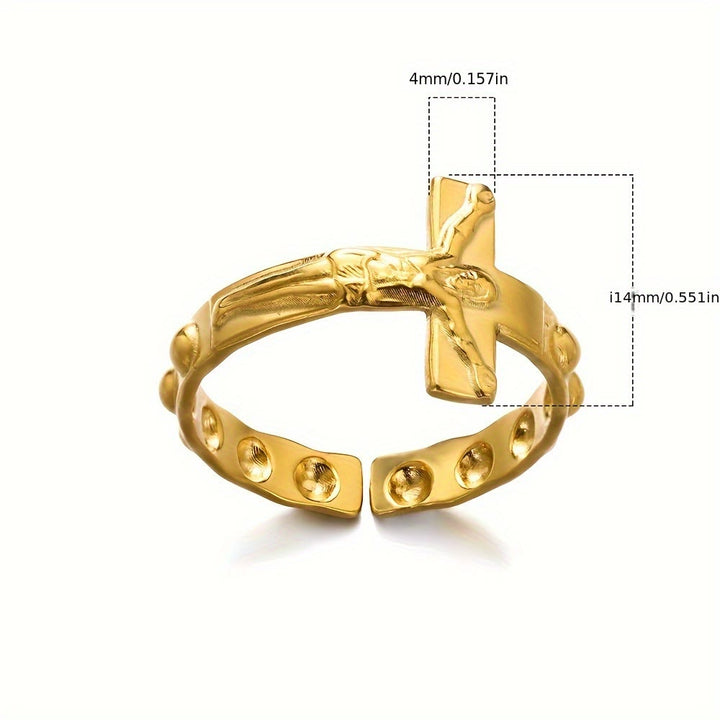 Christianartworkshop Bague de dévotion ouverte et ajustable gravée d'une croix intemporelle - image 5
