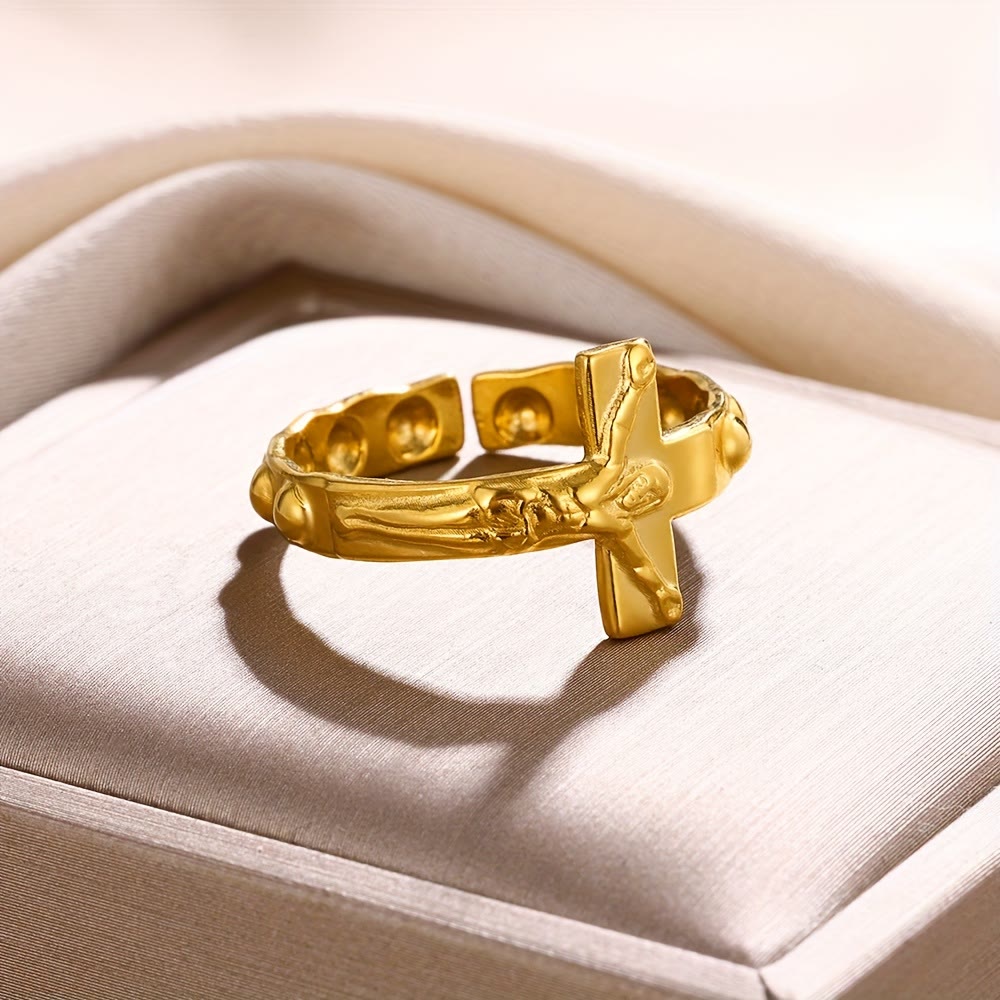 Christianartworkshop Bague de dévotion ouverte et ajustable gravée d'une croix intemporelle - image 4