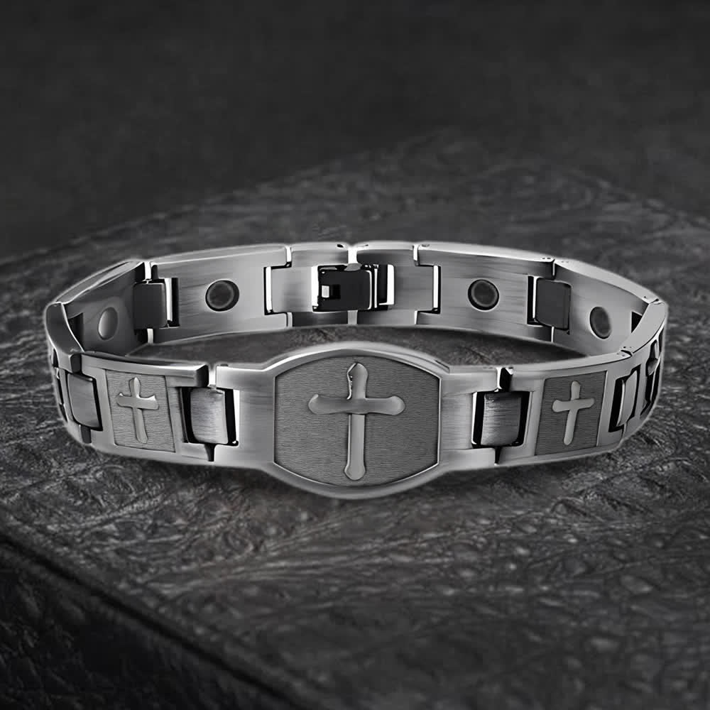 Christianartworkshop Bracelet à maillons avec croix gravée : symbole de force divine et de foi - Gris - image 13