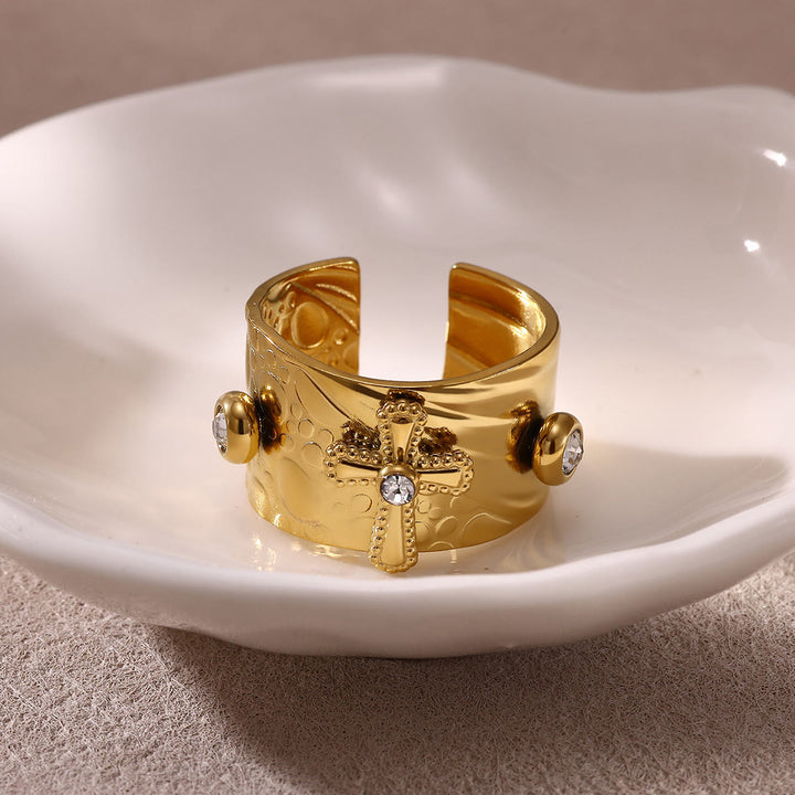 Christianartworkshop Bague de dévotion à large anneau ornée d'une croix de la rédemption et de zirconiums cubiques - image 4
