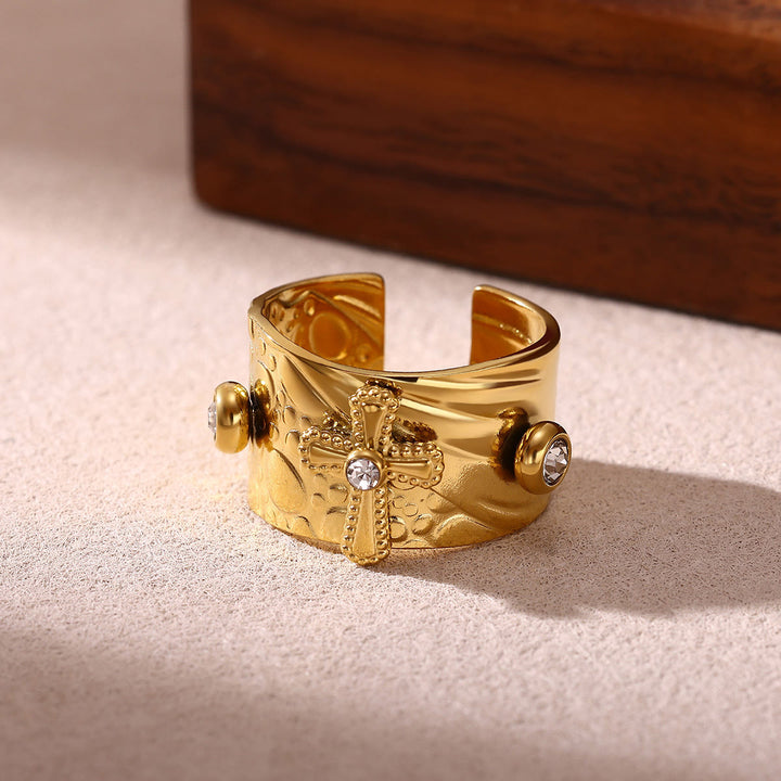 Christianartworkshop Bague de dévotion à large anneau ornée d'une croix de la rédemption et de zirconiums cubiques - Convient aux pointures américaines 6 à 9,5 - image 0