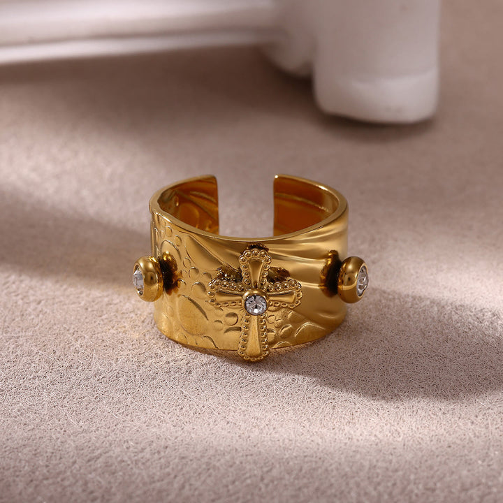 Christianartworkshop Bague de dévotion à large anneau ornée d'une croix de la rédemption et de zirconiums cubiques - image 2