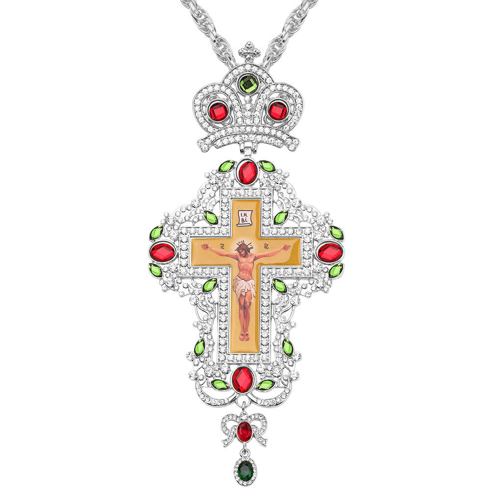 Christianartworkshop Collier pendentif croix orthodoxe ornée de pierres précieuses : emblème de la rédemption et de la gloire divine - L - image 14