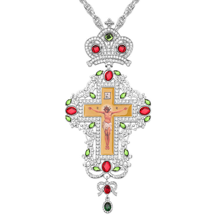 Christianartworkshop Collier pendentif croix orthodoxe ornée de pierres précieuses : emblème de la rédemption et de la gloire divine - L - image 14