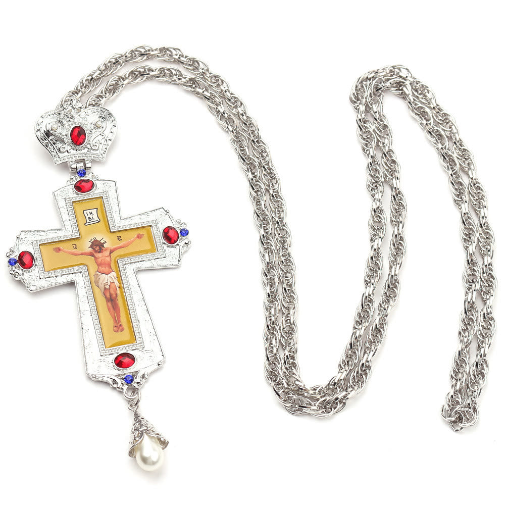 Christianartworkshop Collier pendentif croix orthodoxe ornée de pierres précieuses : emblème de la rédemption et de la gloire divine - C - image 5