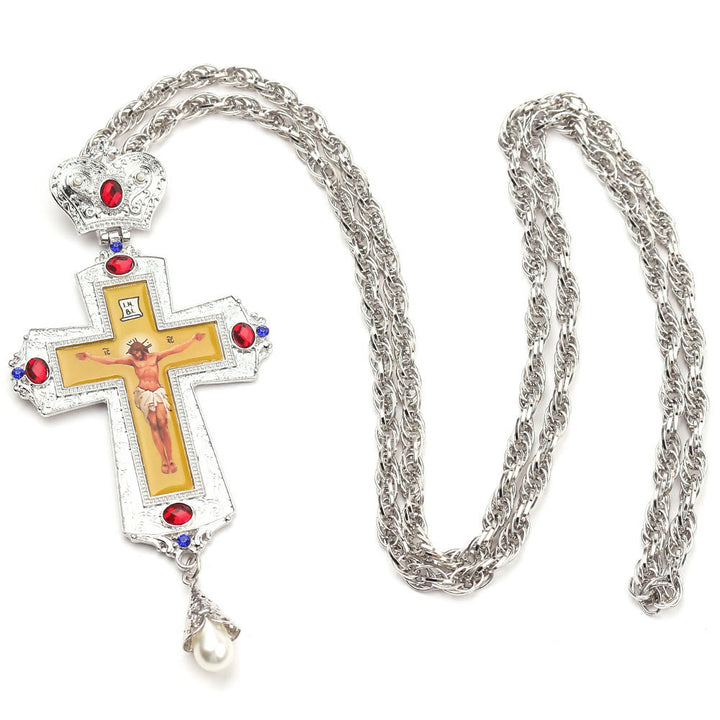 Christianartworkshop Collier pendentif croix orthodoxe ornée de pierres précieuses : emblème de la rédemption et de la gloire divine - C - image 5
