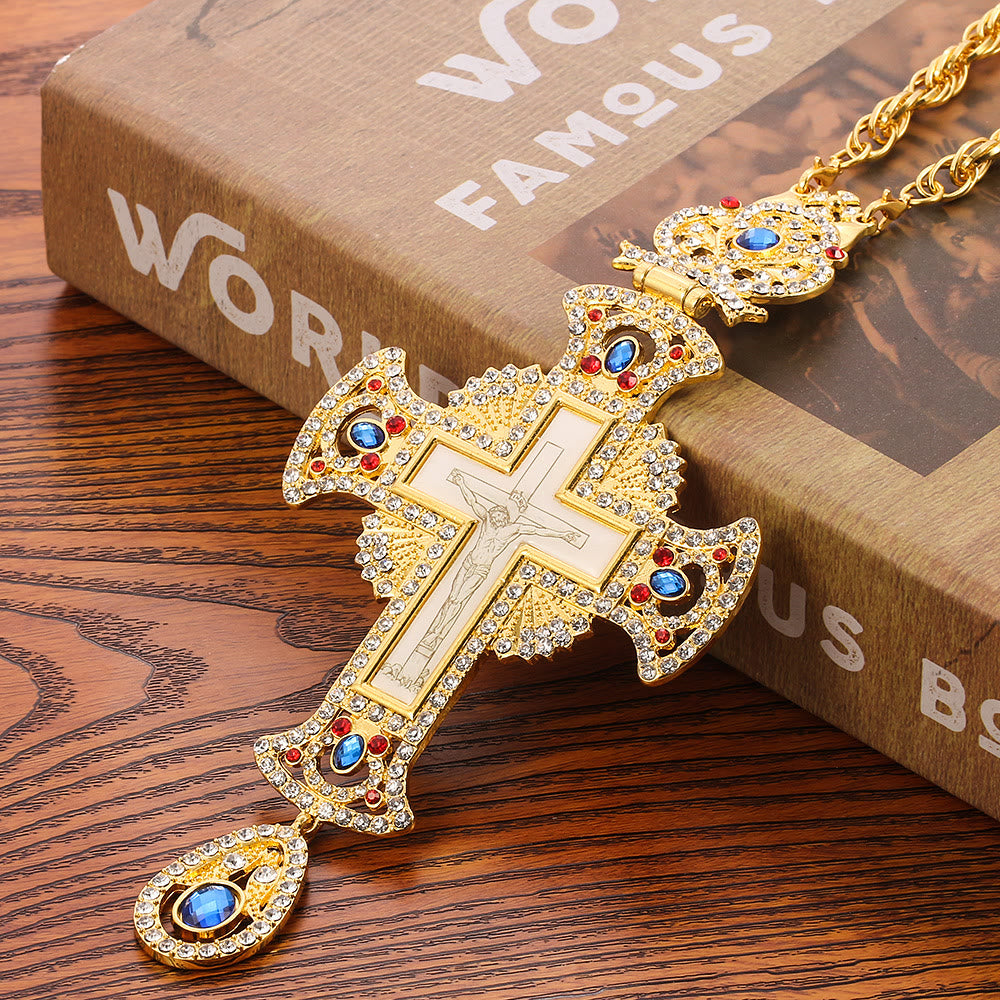 Christianartworkshop Collier pendentif croix orthodoxe ornée de pierres précieuses : emblème de la rédemption et de la gloire divine - image 3