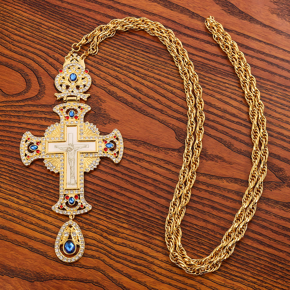 Christianartworkshop Collier pendentif croix orthodoxe ornée de pierres précieuses : emblème de la rédemption et de la gloire divine - image 1