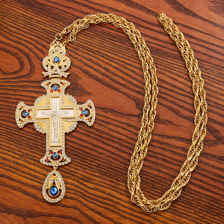 Christianartworkshop Collier pendentif croix orthodoxe ornée de pierres précieuses : emblème de la rédemption et de la gloire divine - image 1