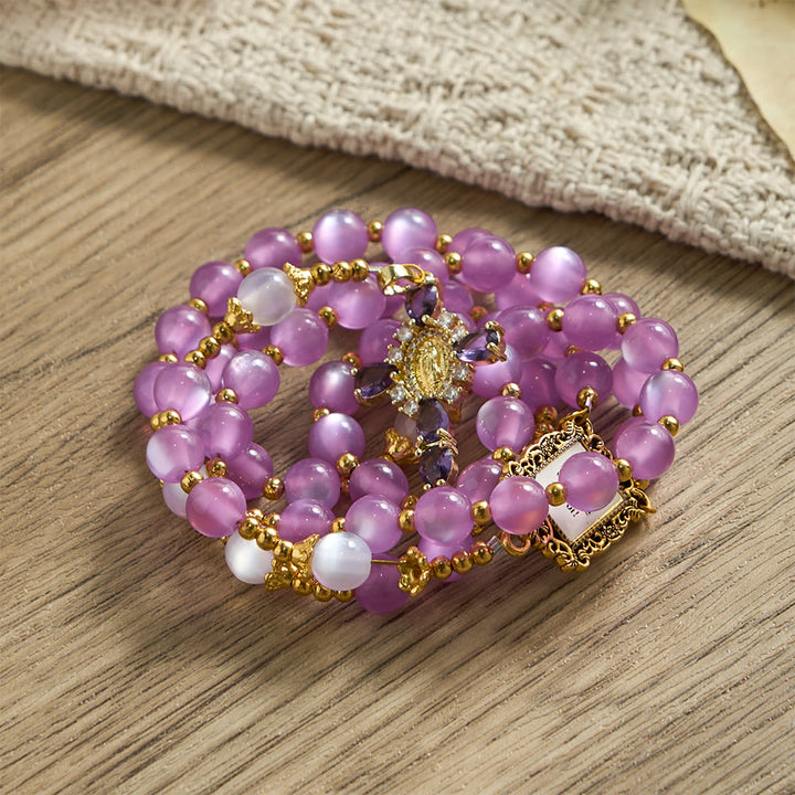 Christianartworkshop Chapelet à perles œil-de-chat violettes avec crucifix orné : emblème de la guidance divine et de la grâce mariale - image 5